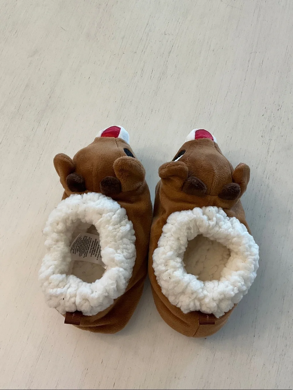 Rudolph Reindeer Plush Slippers - Brown & White